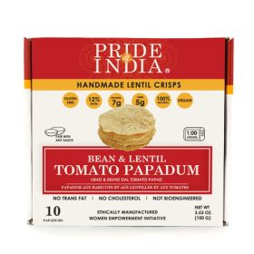 Pride Of India | Tomato Papadum, 10-Count (3.53oz - 100gm) | Protein Fiber & Iron Rich, Gluten-Free Vegan Lentil Crackers