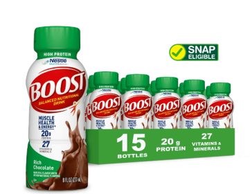 BOOST High Protein Nutritional Drink, Rich Chocolate, 20 g Protein, 15 - 8 fl oz Bottles