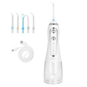 Portable Water Dental Flosser Cordless Rechargeable Dental Oral Irrigator IPX7 Waterproof Teeth Cleaner with 5 Modes 5 Nozzles 10.14oz Detachable Wate (Color: White)