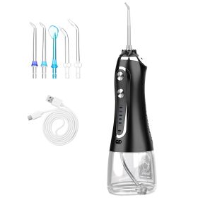 Portable Water Dental Flosser Cordless Rechargeable Dental Oral Irrigator IPX7 Waterproof Teeth Cleaner with 5 Modes 5 Nozzles 10.14oz Detachable Wate (Color: Black)